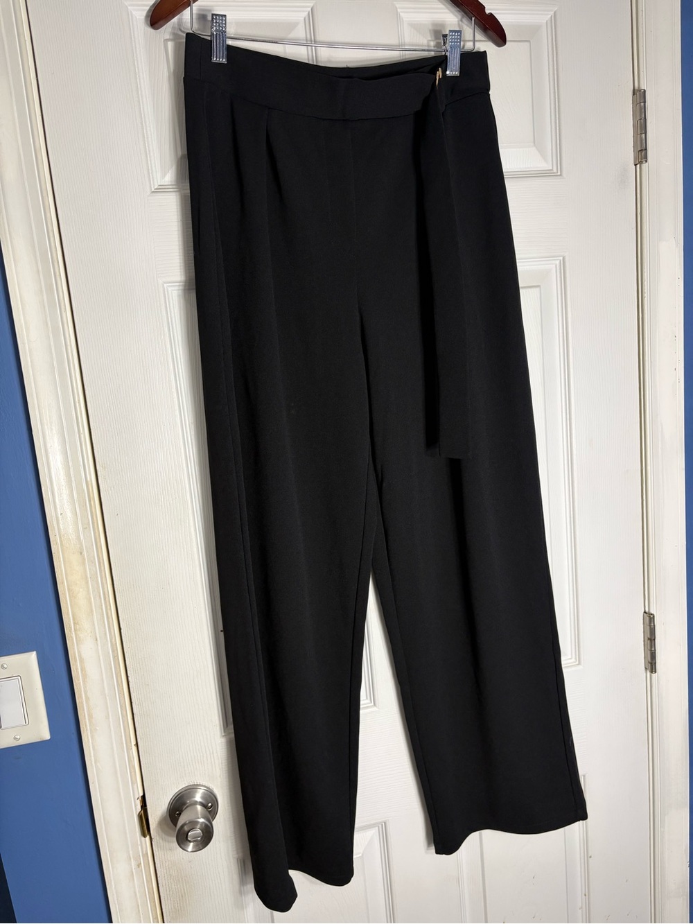 H&M Black High-Waist Wide-Leg Pants with Self-Tie Belt